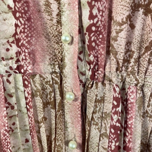 Porter XL Midi Dress Pink Snake Print Long Sleeve Pleated Skirt Boho Cottagecore - Picture 6 of 12